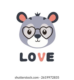 Funny bear and the inscription - love. Greeting card or poster for a child's room, T-shirt design in vector.	