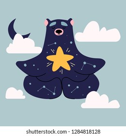 Funny bear is meditating. Vector illustration. Eps 10.