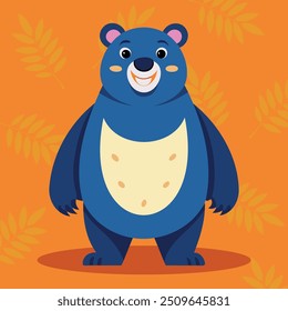 Funny bear. Nice cute blue animal bear. Cute forest animal. Simple and funny teddy bear standing. Flat vector style cartoon illustration.
