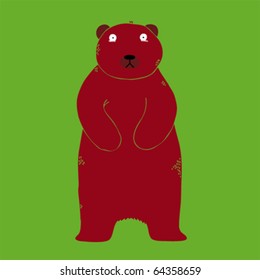 Funny bear on green background.