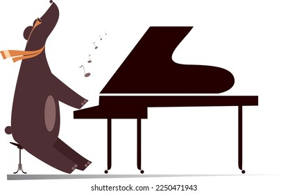 Funny bear a pianist isolated illustration. 
Cartoon bear is playing music on piano and singing. Isolated on white background
