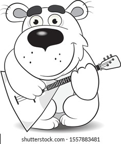 Funny  bear playing the balalaika, black and white