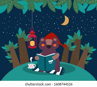 Funny bear reading book vector illustration