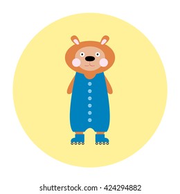 Funny bear with roller-skate. Cartoon vector Illustration