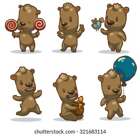 Funny bear set, vector