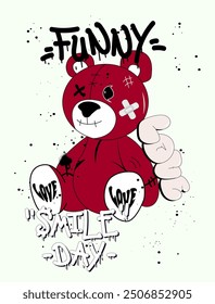 Funny Bear slogan and hand drawn graphic design vector. 