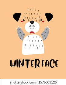 Funny bear with slogan "Winter Face" for print