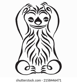 Funny Bear Sloth Doodle. Hand Drawn Cute Vector Illustration. 