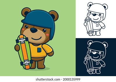 Funny bear standing with skateboard. Vector cartoon illustration in flat icon style
