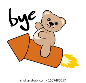 funny bear traveling in rocket