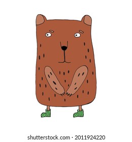 funny bear. Vector illustration. Isolated. Coloring pages for adults and children. Cartoon. Hand-drawn doodle style. Can be used in your projects in banners and posters.
