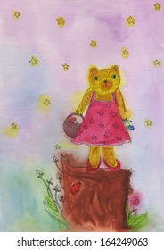Funny bear. Watercolor illustration, vector format. 