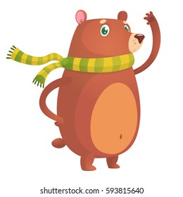 Funny bear waving cartoon. Vector  illustration for postcard or decoration