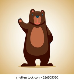 Funny bear waving a paw Cartoon character.