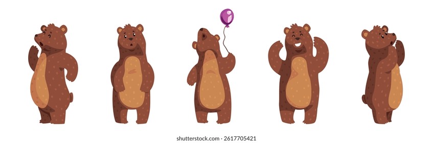Funny Bear Woodland Character Engaged in Different Activity Vector Set