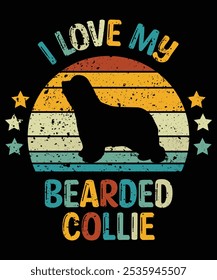 Funny Bearded Collie Vintage Retro Sunset Silhouette Gifts Dog Lover Dog Owner Essential T-Shirt