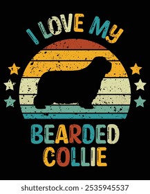 Funny Bearded Collie Vintage Retro Sunset Silhouette Gifts Dog Lover Dog Owner Essential T-Shirt