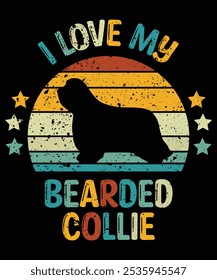 Funny Bearded Collie Vintage Retro Sunset Silhouette Gifts Dog Lover Dog Owner Essential T-Shirt