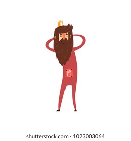 Funny bearded king character holding his head cartoon vector Illustration