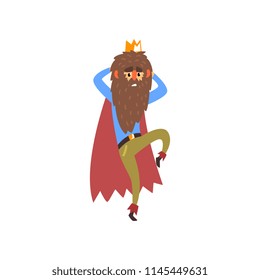 Funny bearded king character in modern clothes cartoon vector Illustration on a white background