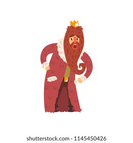 Funny bearded majestic king character cartoon vector Illustration on a white background