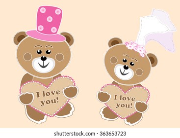 Funny bears - the bride and groom.  Vector illustration
