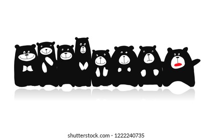 Funny bears family, sketch for your design