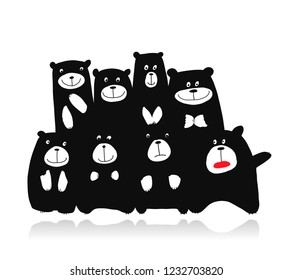 Funny bears family, sketch for your design