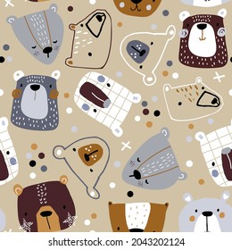 Funny bears seamless pattern. Great for fabric, textile, wallpaper. Vector illustration