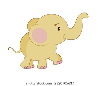 Funny beautiful African elephant illustration. Cartoon cute baby elefante. vector illustration