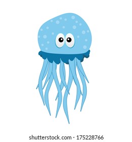 Funny and beautiful jellyfish on white background, vector illustration