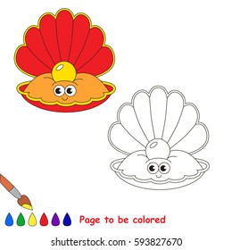 Funny Beautiful Red Oyster with Gold Pearl to be colored, the coloring book for preschool kids with easy educational gaming level.