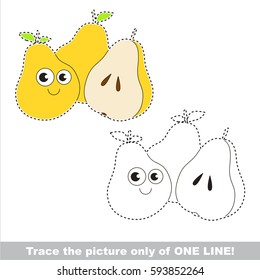 Funny Beautiful Three Yellow Pears with Half Slice. Dot to dot educational game for kids. Tracing worksheet only of one line.