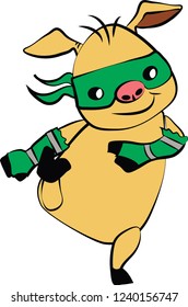 funny beautiful yellow pig samurai