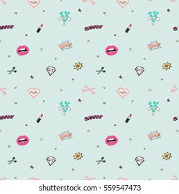 funny beauty girls item seamless vector pattern