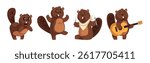 Funny Beaver Character in Different Actions Vector Set