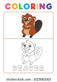 Funny Beaver Coloring Book with Example. Preschool worksheet for practicing fine colors recognition skill. Vector Animal Cartoon Illustration for Children.