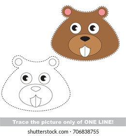 Funny Beaver Face to be traced only of one line, the tracing educational game to preschool kids with easy game level, the colorful and colorless version.