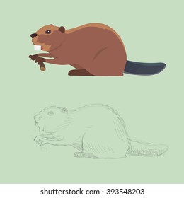 Funny Beaver Illustration,  Set Of Beavers.
