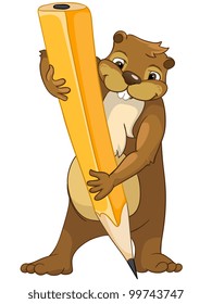 Funny Beaver Isolated on White Background