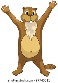 Funny Beaver Isolated on White Background. Vector
