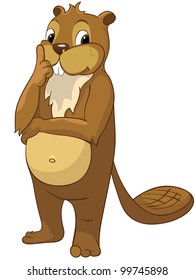 Funny Beaver Isolated on White Background. Vector