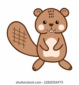 Funny beaver on  white background. Illustration for children. Cute character.