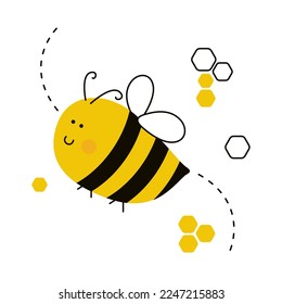 Funny bee cartoon character isolated on white background.
Vector illustration