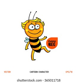 Funny Bee. Cartoon character. Vector illustration