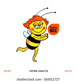 Funny Bee. Cartoon character. Vector illustration
