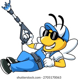 Funny Bee Character Performing Pressure Cleaning