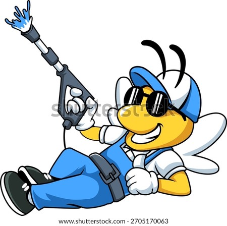 Funny Bee Character Performing Pressure Cleaning