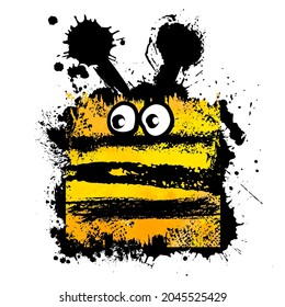 Funny bee. child drawing . Abstract square bee from blots. Vector illustration