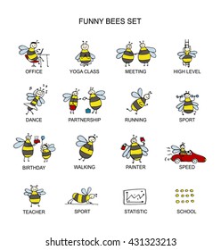Funny bee collection, sketch for your design